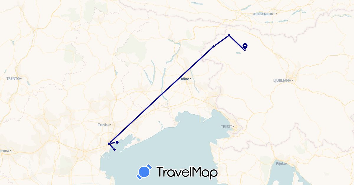 TravelMap itinerary: driving in Italy, Slovenia (Europe)